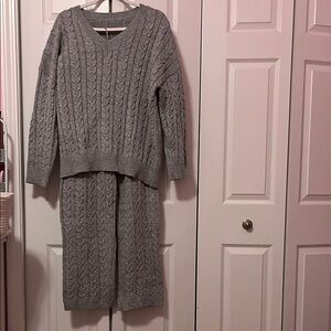 Gray Cable Knit Sweater and Pants Set